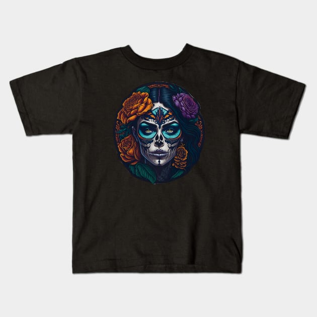 Stunning Sugar Skull Makeup Art for the Day of the Dead Kids T-Shirt by ImaginativeInkPOD